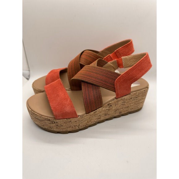 SOREL‎ Women's Size 7 CAMERON Signal Red Platform Slingback Strap Wedge Sandals - Picture 4 of 10